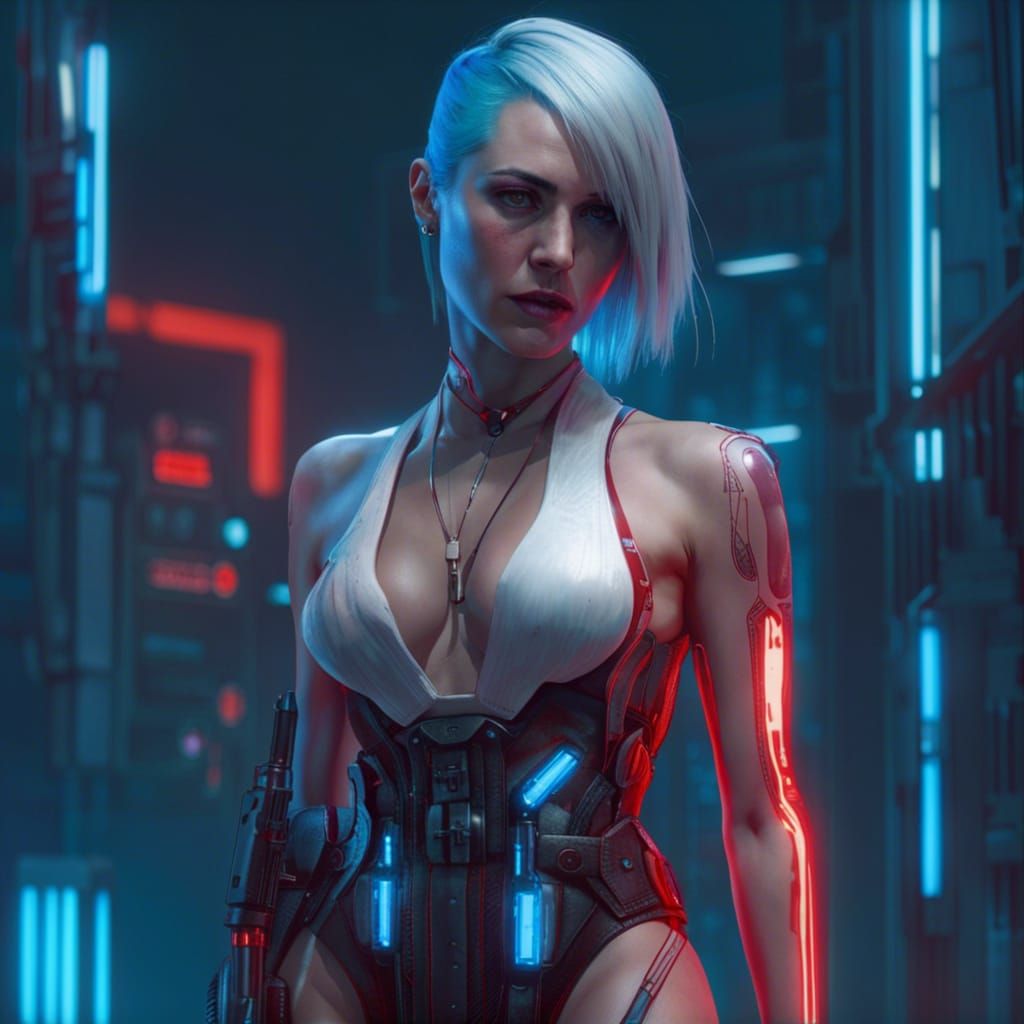 Cyborg Woman in Cyberpunk Style with Blue Theme