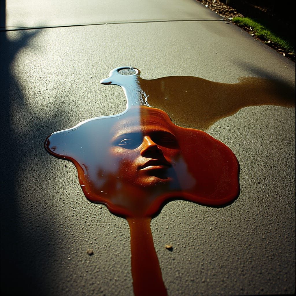 Oil Spill Pareidolia in Driveway Cinematic Masterpiece