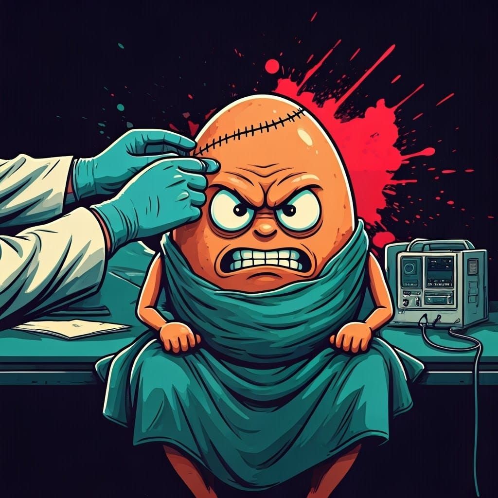 Furious Egg Gets Stitches: Pop Art Digital Illustration