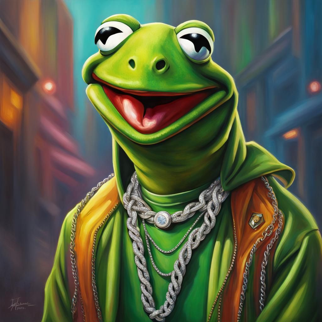 Kermit the Frog with Diamond Grills: Hyperrealistic Art