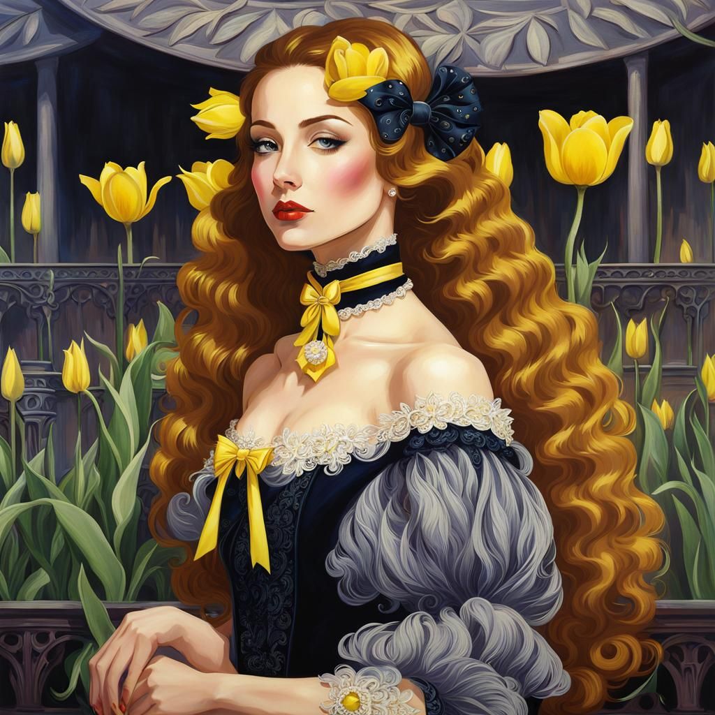 Serene Yellow Tulip Still Life with Choker