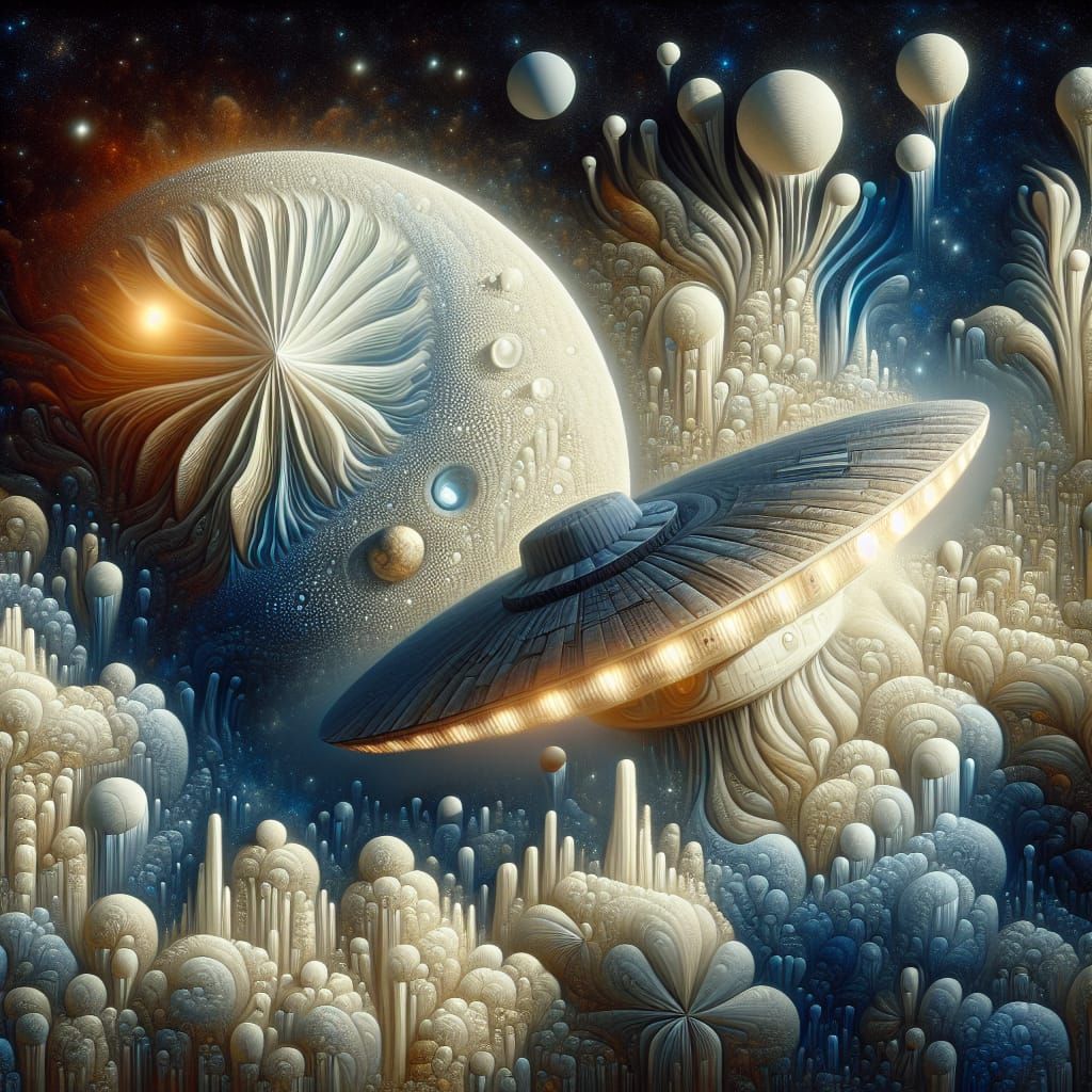 Earth Mothership in Ivory Night Sky: Abstract Art