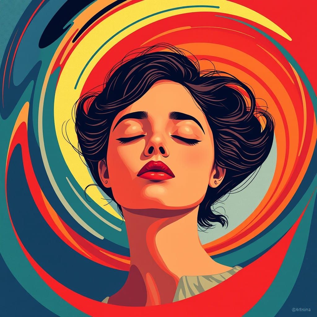 Serene Young Woman in Geometric Harmony
