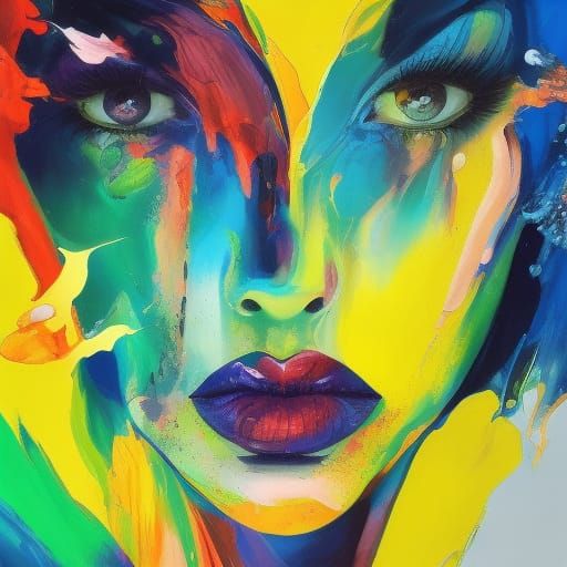 Rainbow Oil Splash Portrait in Surreal Style