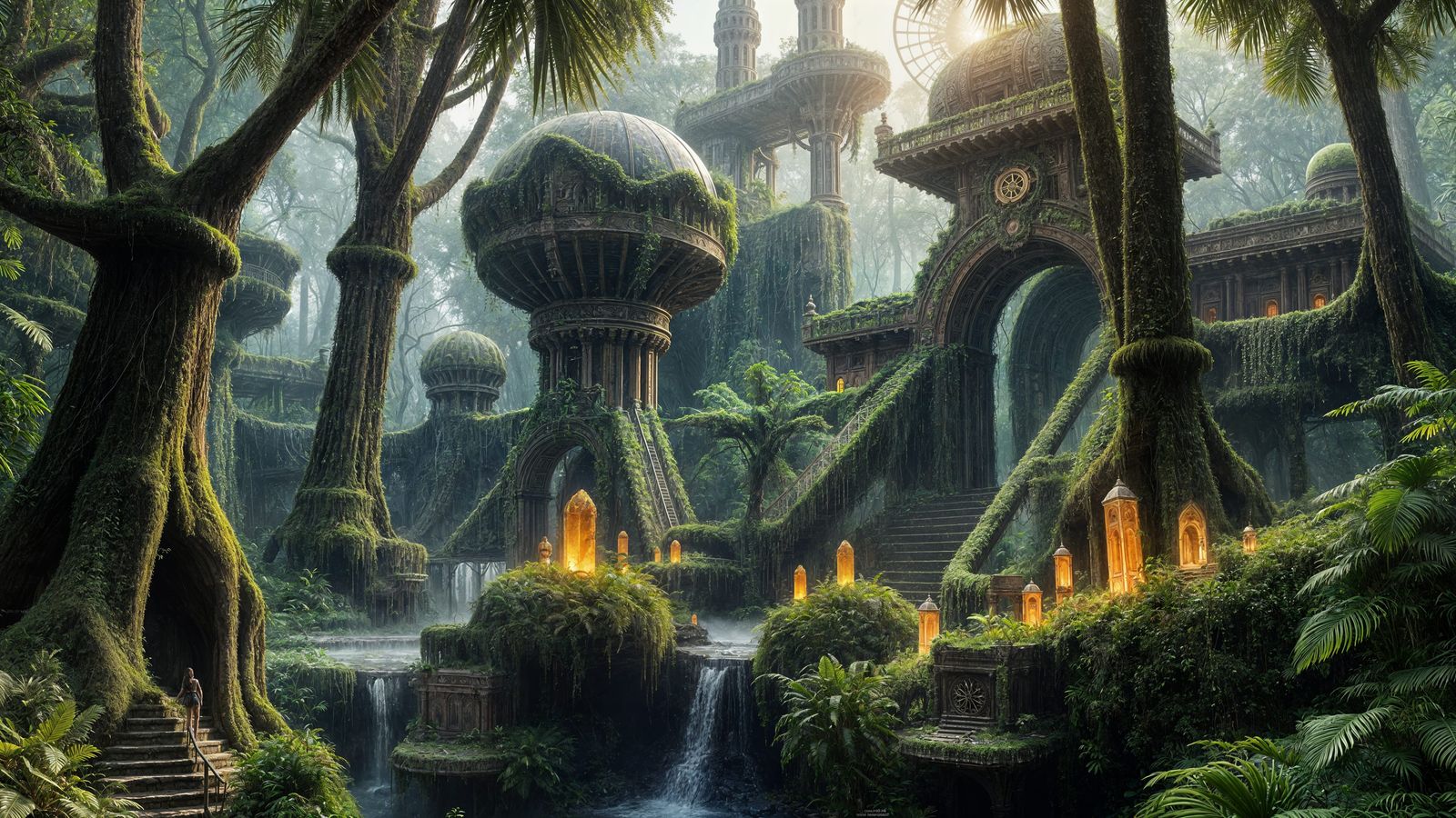 Enchanted Jungle with Steampunk Ruins in 8K