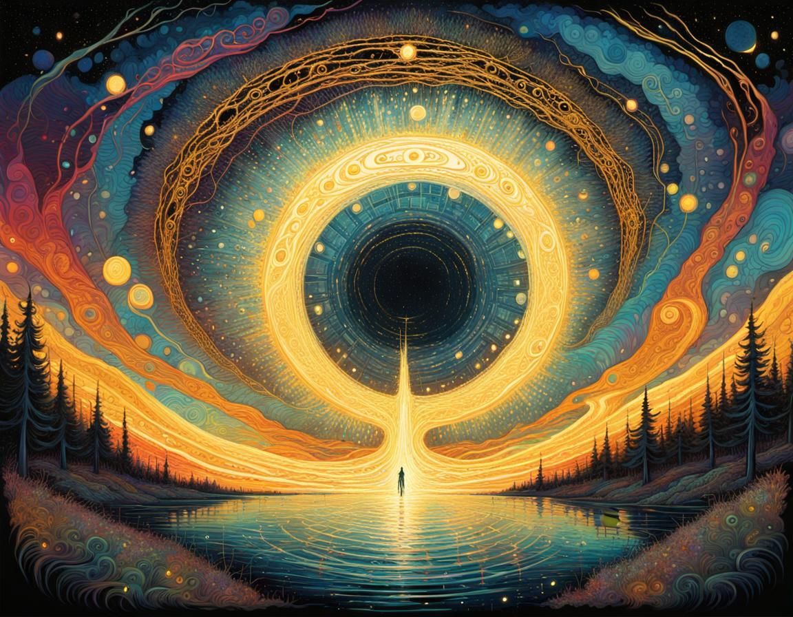 Vibrant Psychedelic Dreamscape with Gold Light