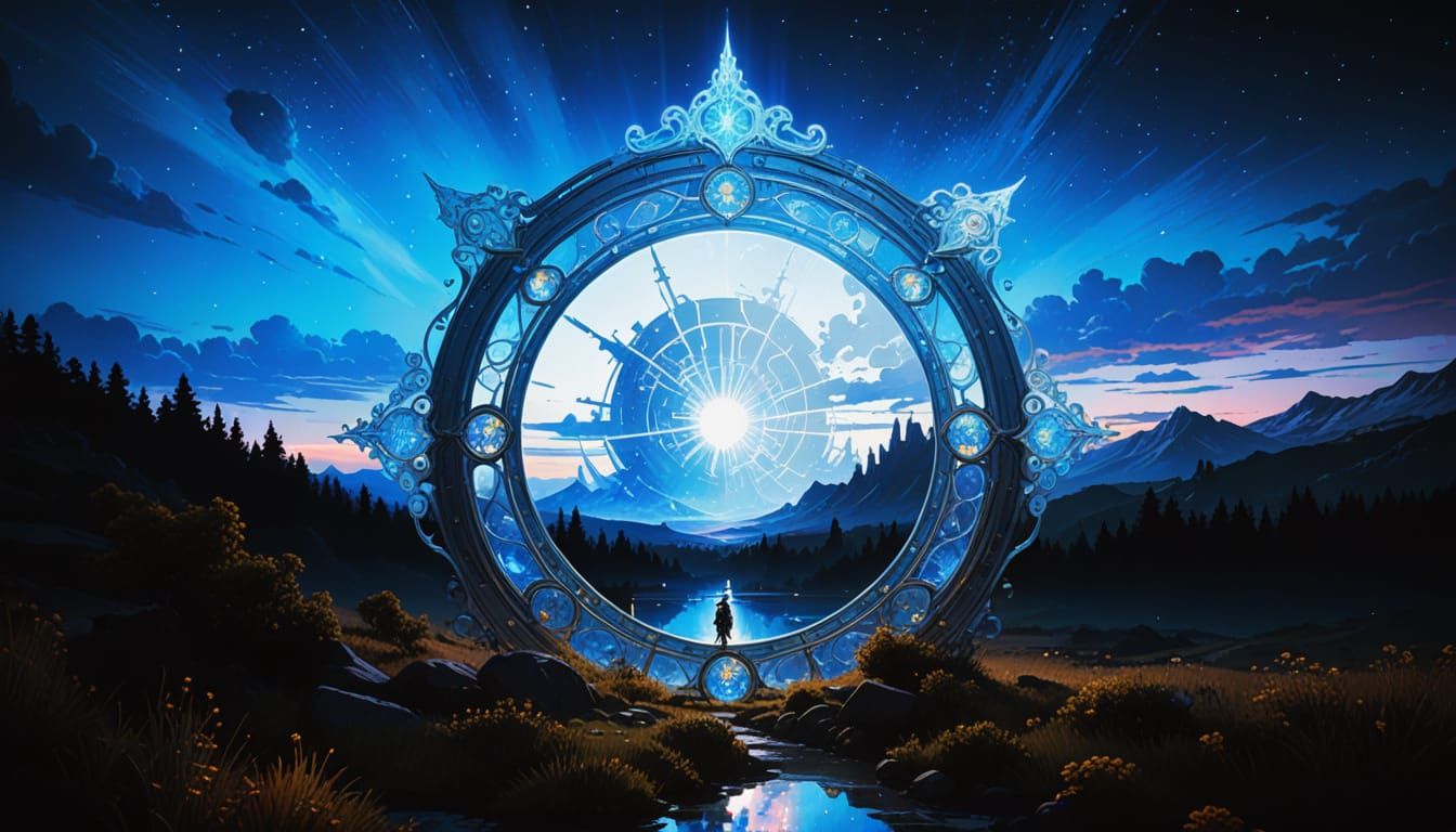 Knight in Cosmic Vortex, Dreamlike Hyperrealism Painting