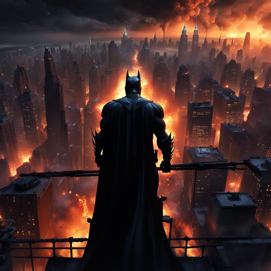 Batman Watches Gotham Burn in Dark Midnight