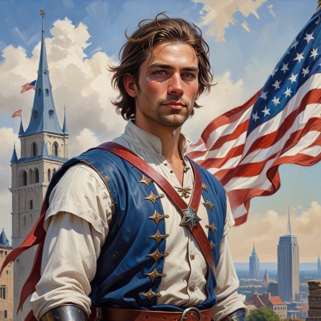 Patriotic Medieval Man Portrait as Oil Painting