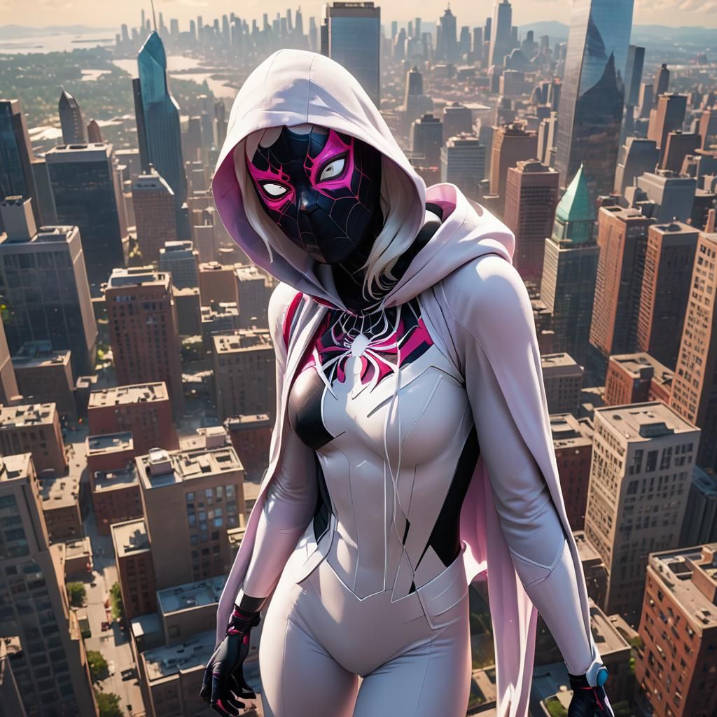 Colossal Spider Gwen in a Cityscape: 3D Digital Art