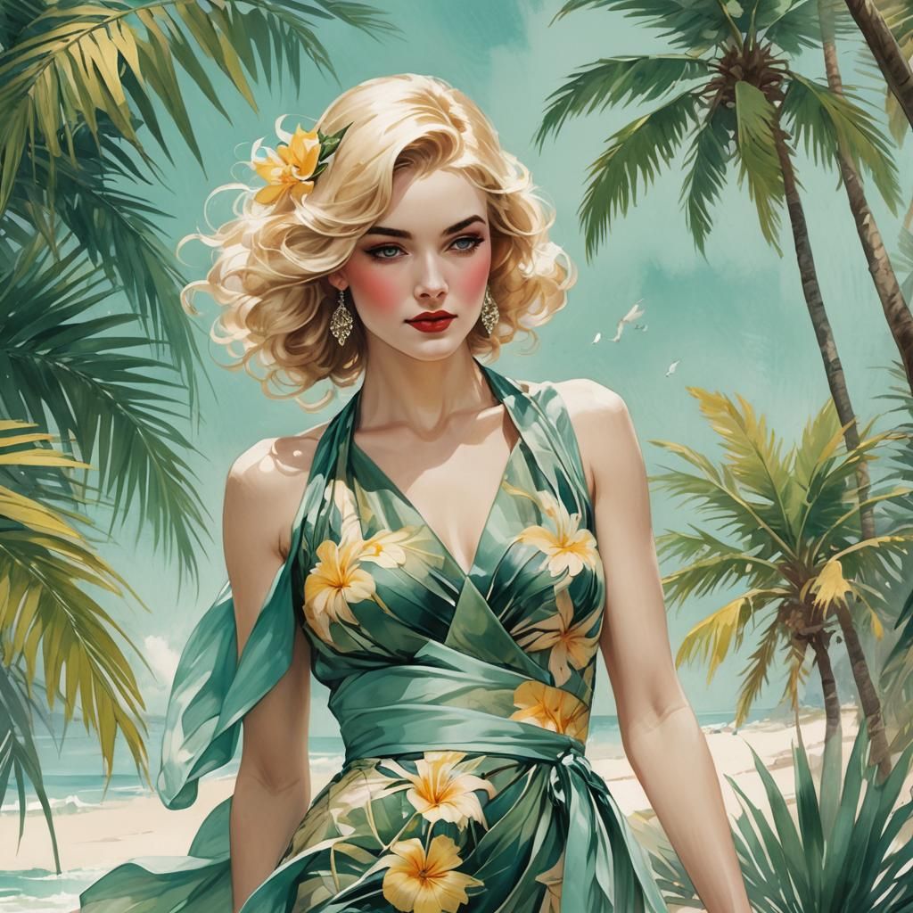 Tropical Beach Beauty in Fisher Illustration Style