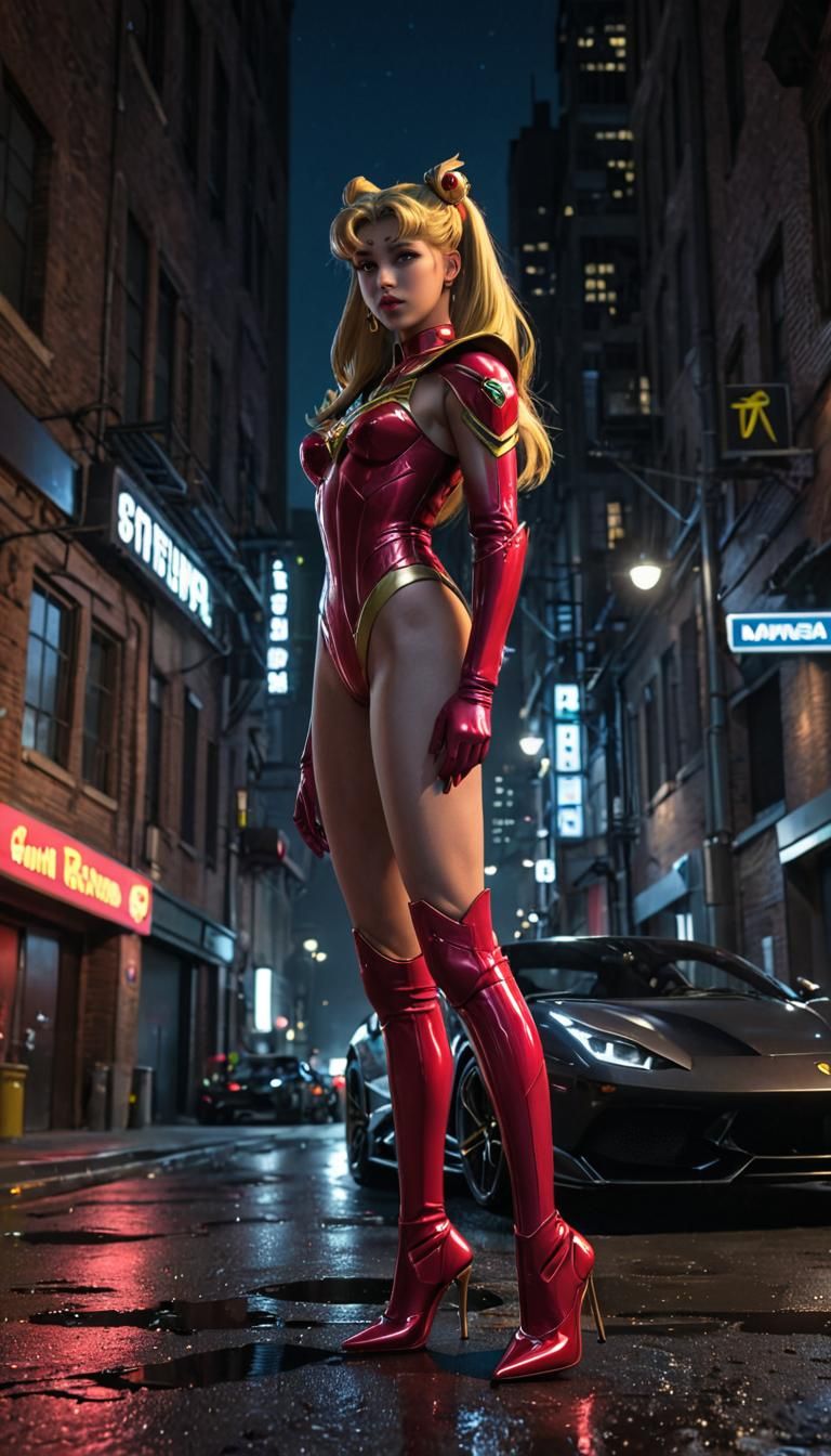 Sailor Moon in Gotham City with Ferrari
