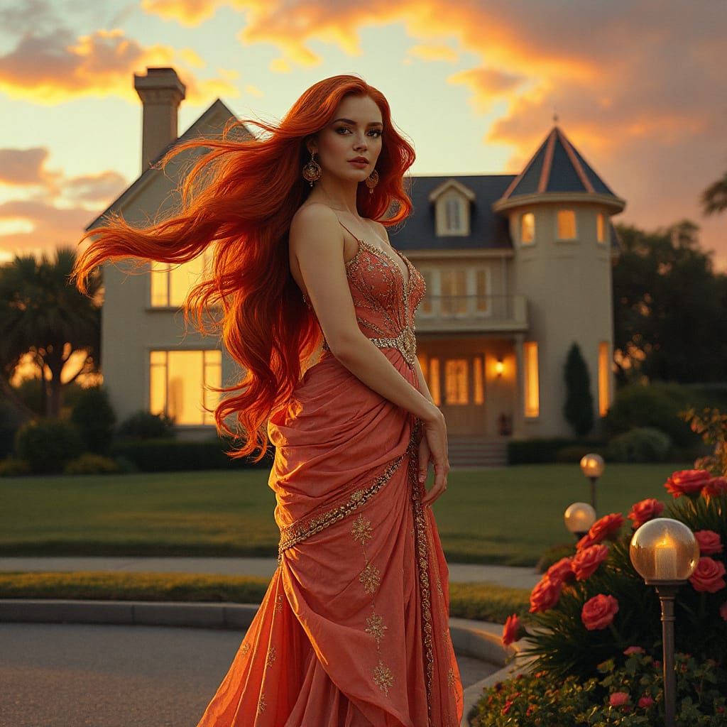 Ethereal Lady in Atompunk Dress, Golden Hour