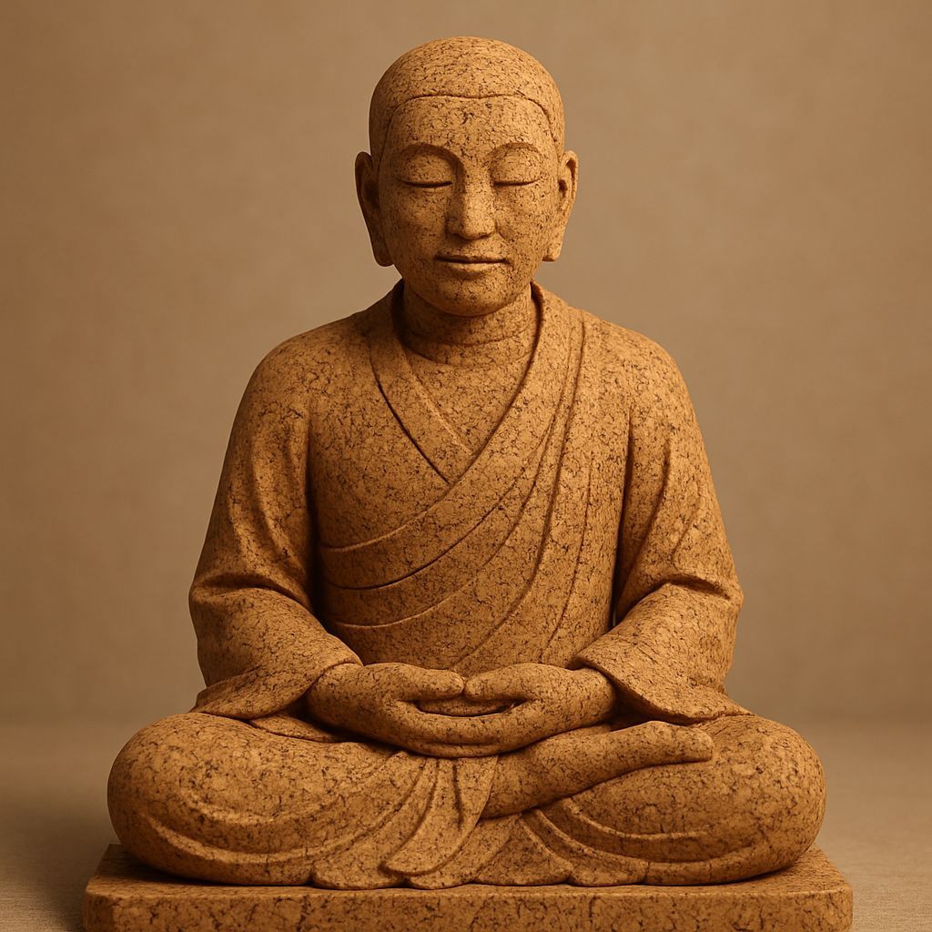 Meditative Cork Man Sculpture in East Asian Style