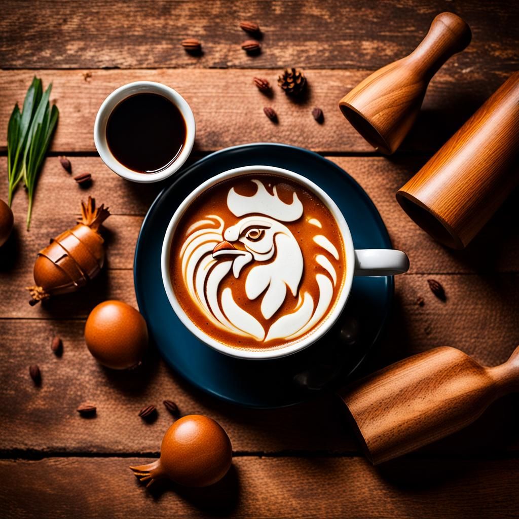 Latte Art Rooster in Coffee Cup