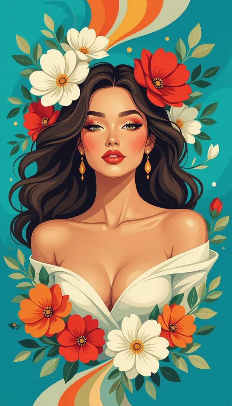 Elegant Woman in Floral Fibonacci Sequence