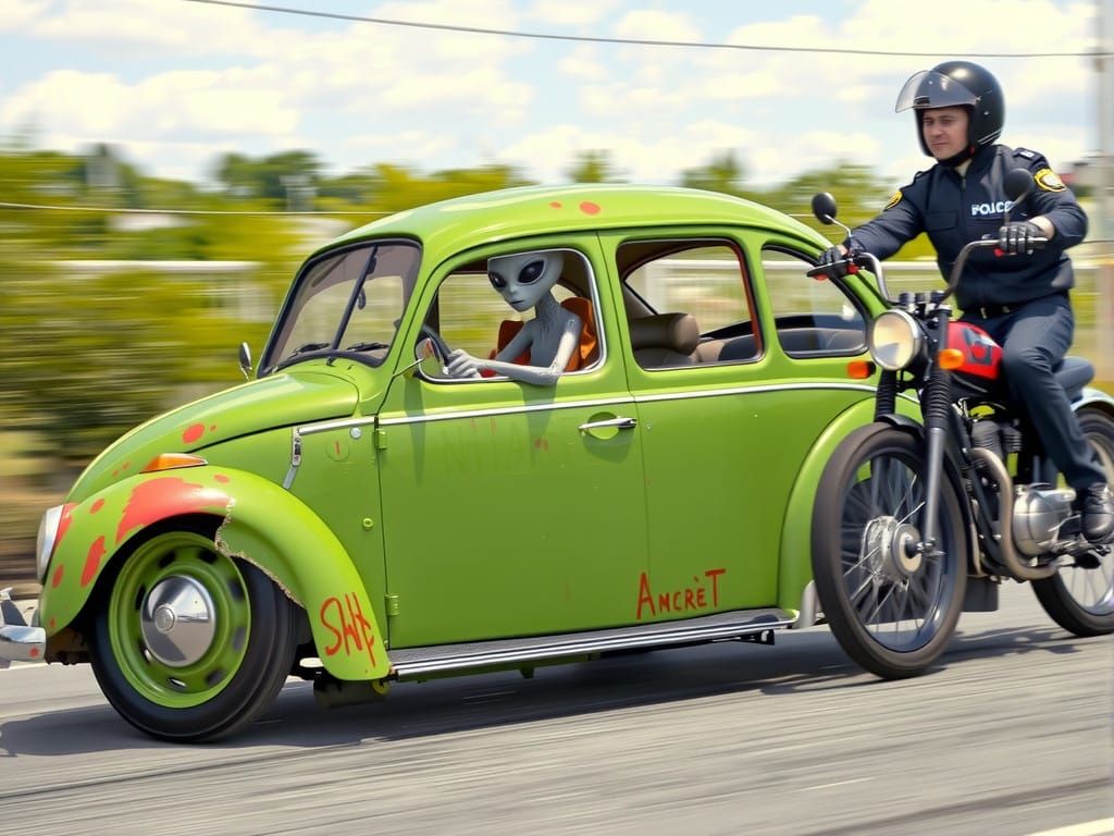 Gray Alien Pulled Over by Highway Patrol