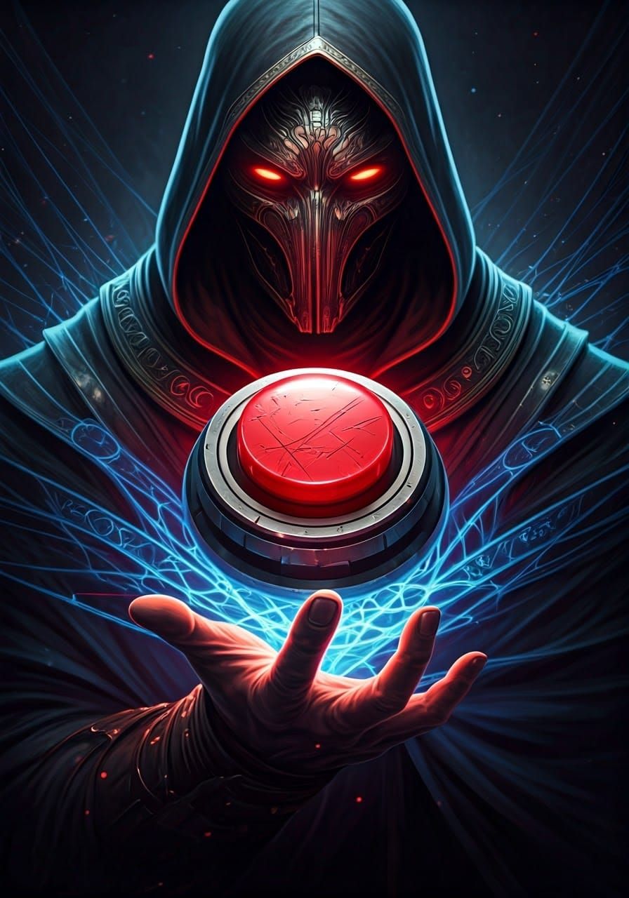 The Irresistible Red Button in Hyper-Realistic Comic Book St...