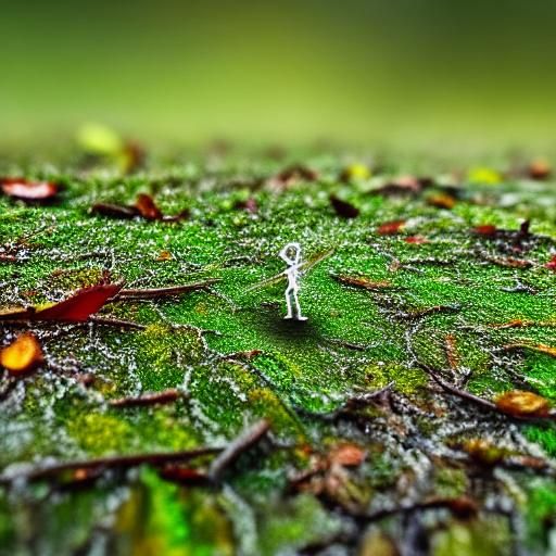 Miniature Figurine on Foggy Forest Floor