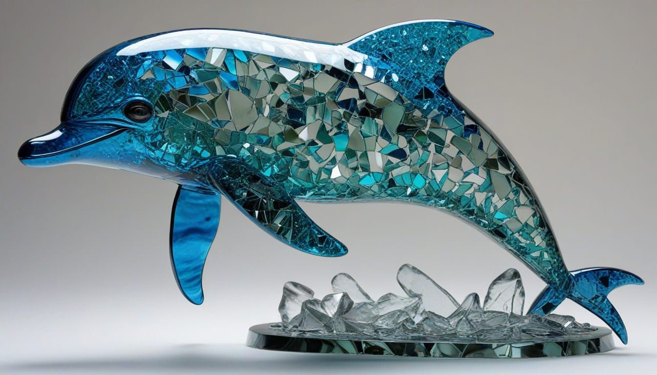 Sea Glass Dolphin Leaping in Surreal Ocean