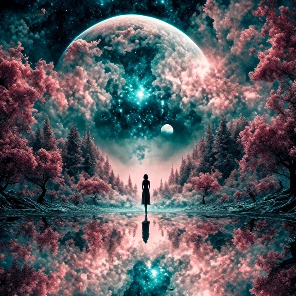 Foreboding Pearlescent Cloud Face Moon Galaxy Double Exposur...