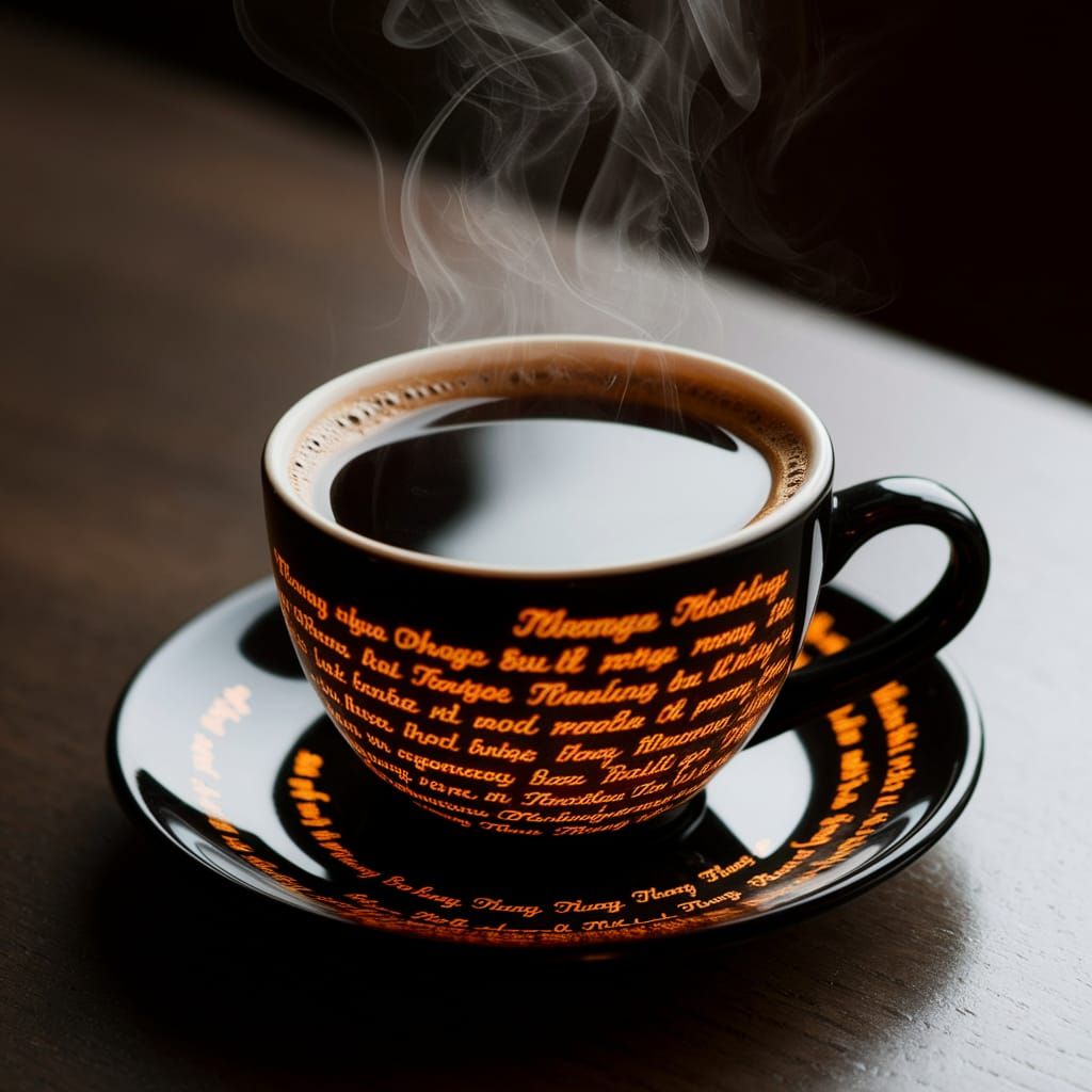 Illuminated Writing in Steaming Coffee Cup