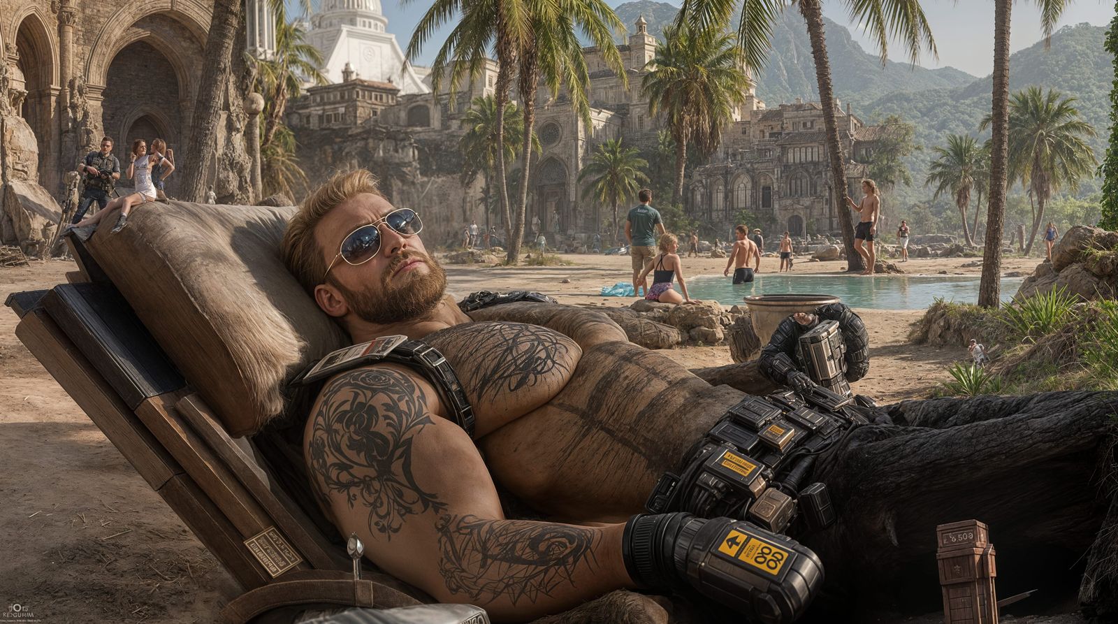 Duke Nukem Relaxing on a Sunny Beach with a Piña Colada
