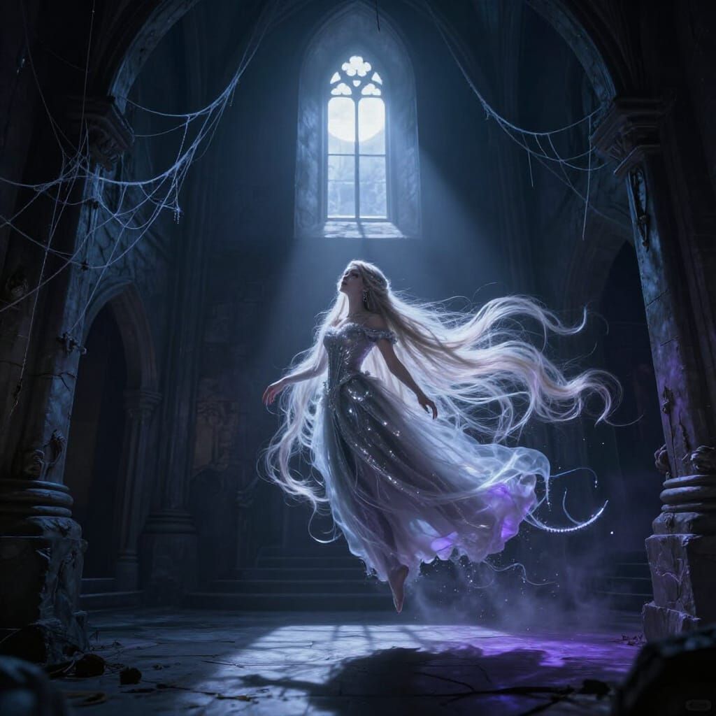 Ethereal Rapunzel in Gothic Tower