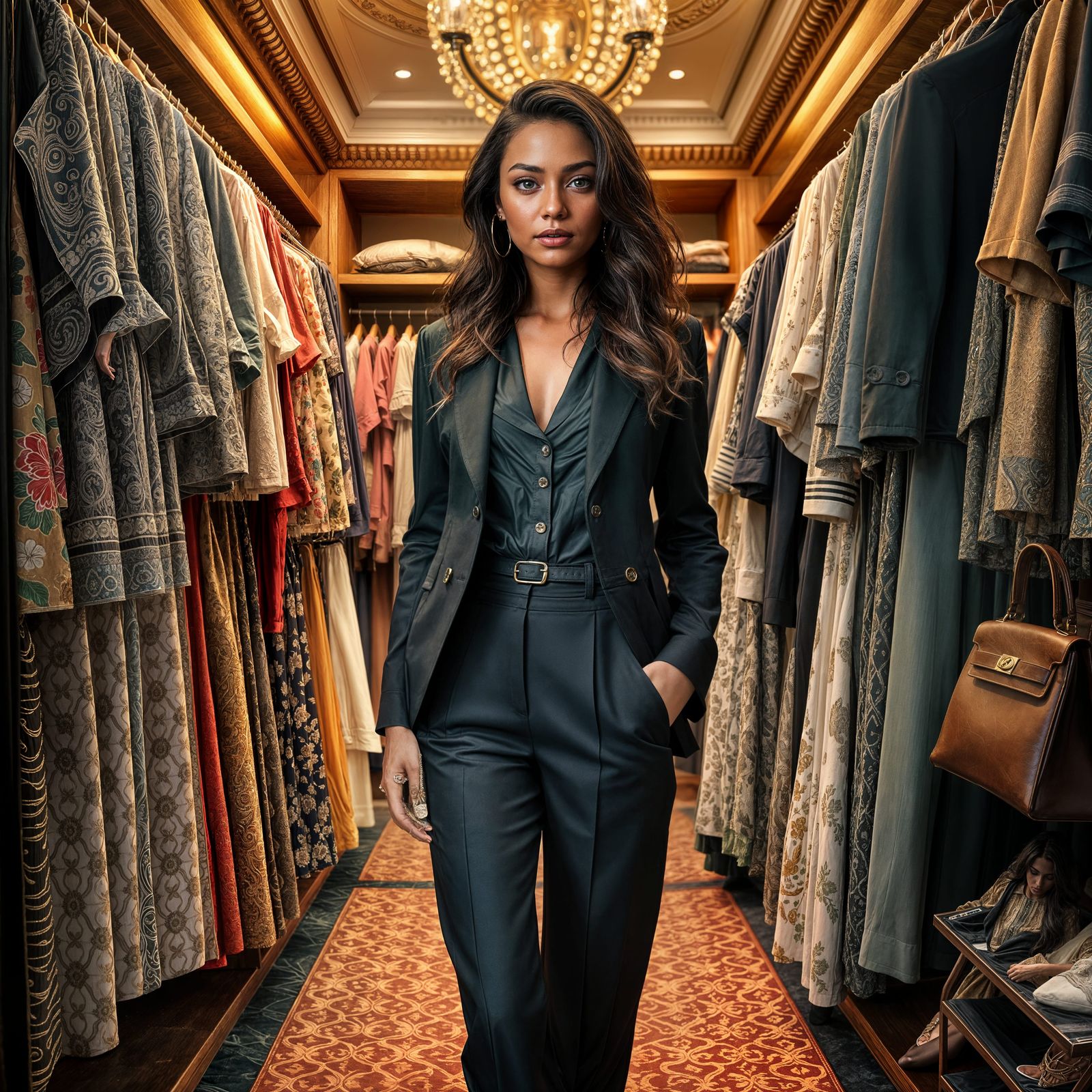 Luxurious Wardrobe of a Young Woman in High-End Designer Fas...