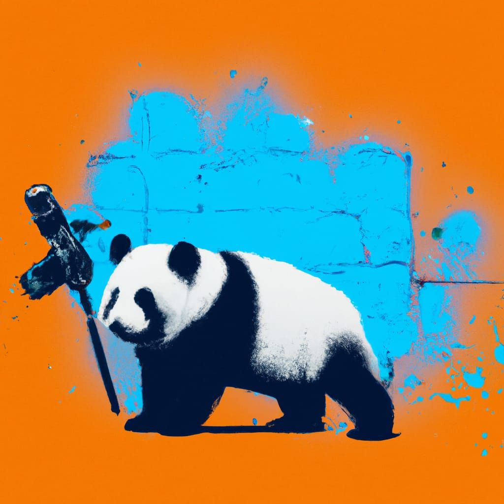 Panda with a Gun in Banksy Style