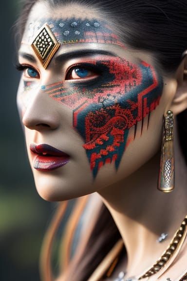 Intricate Portrait of a Battle-Scarred Female Warrior