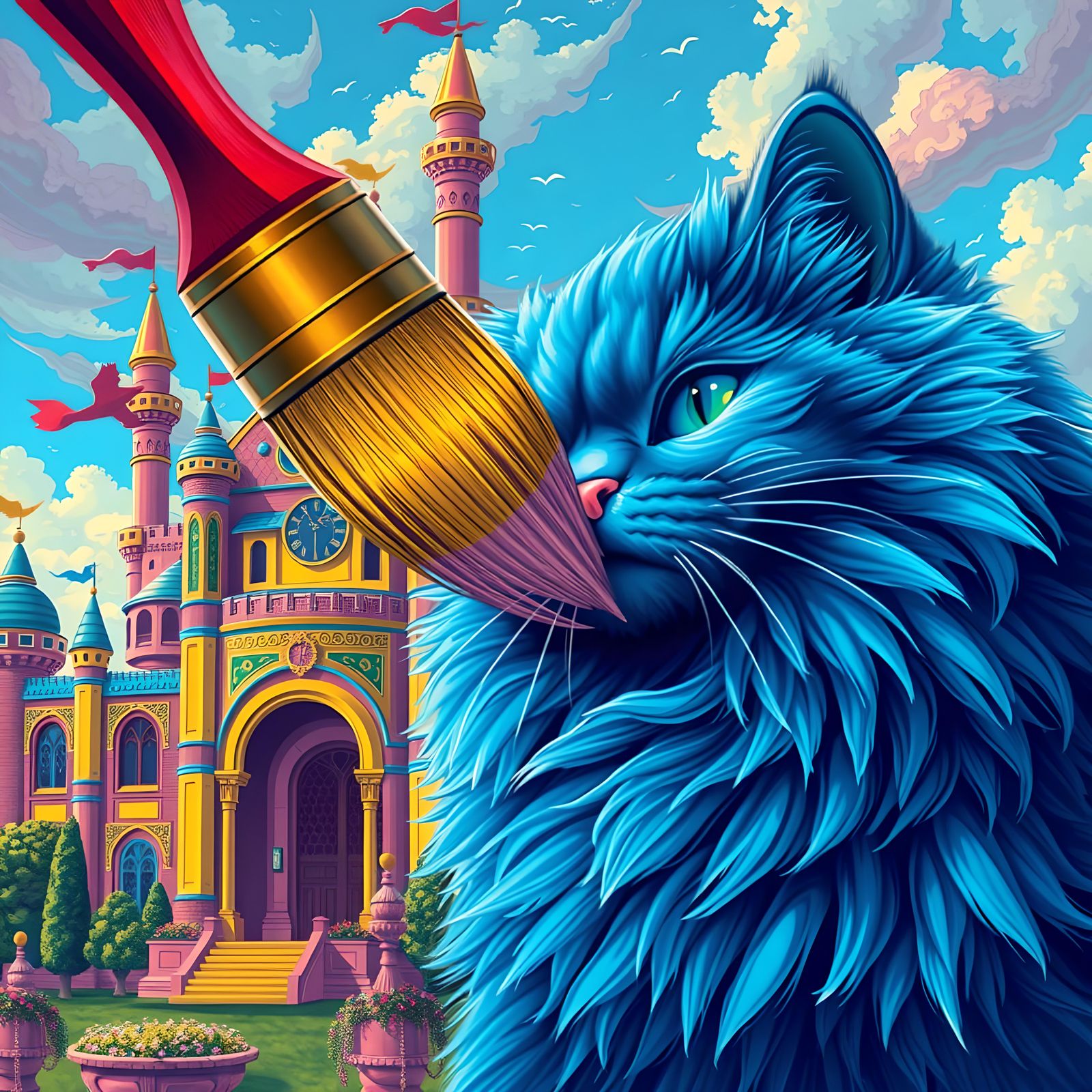 Blue Persian Cat Created by Paintbrush, Pop Art