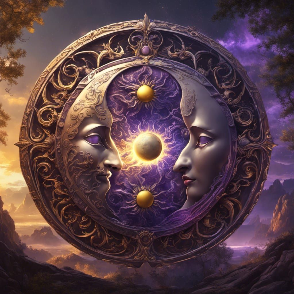 Magical Yin Yang Sun and Moon in Dark Fantasy Art