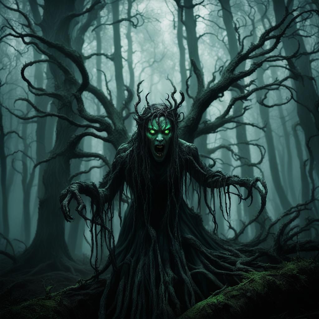 Banshee in Misty Forest: Dark Fantasy Art