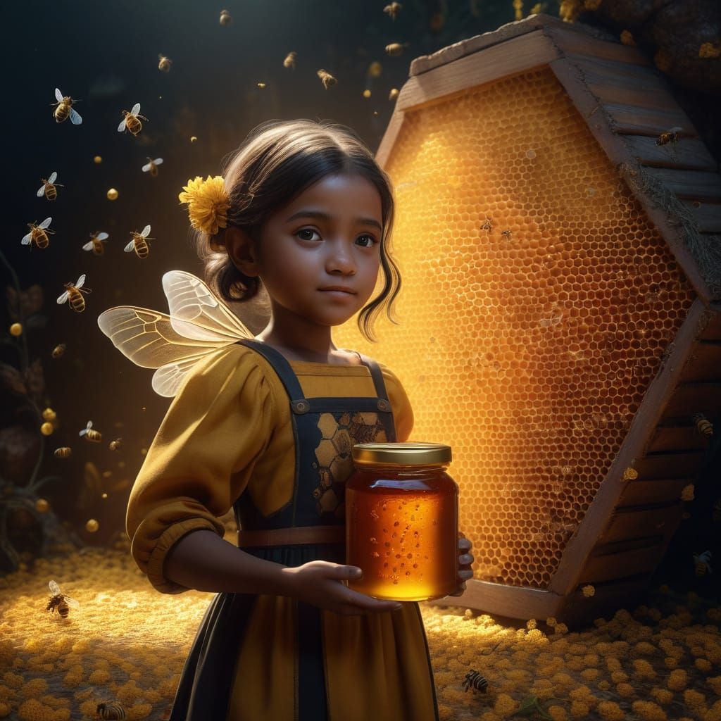 Honey Bee Girl with Honeycomb: Fantasy Concept Art