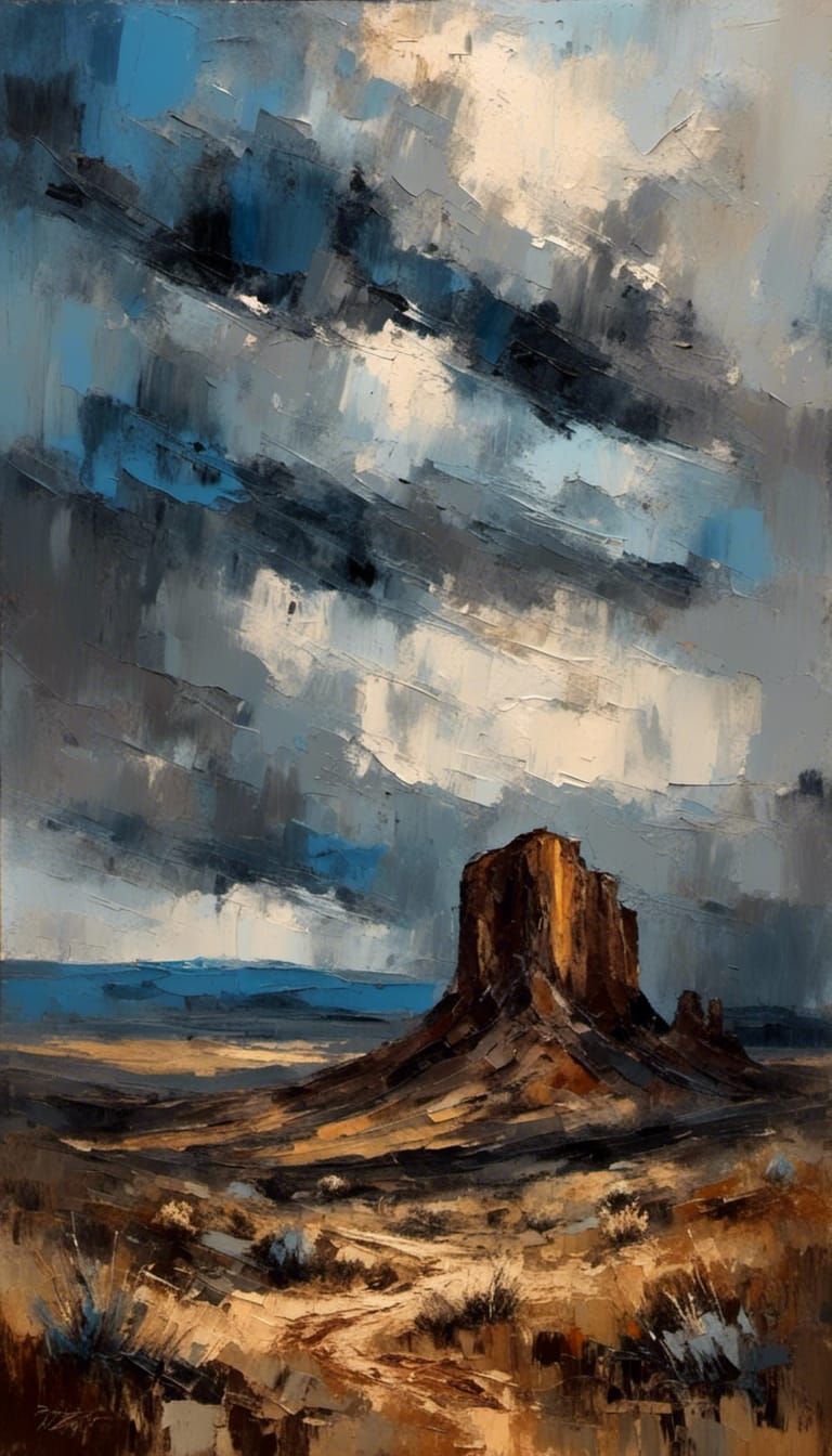 Dramatic Western Landscape in Impasto Style