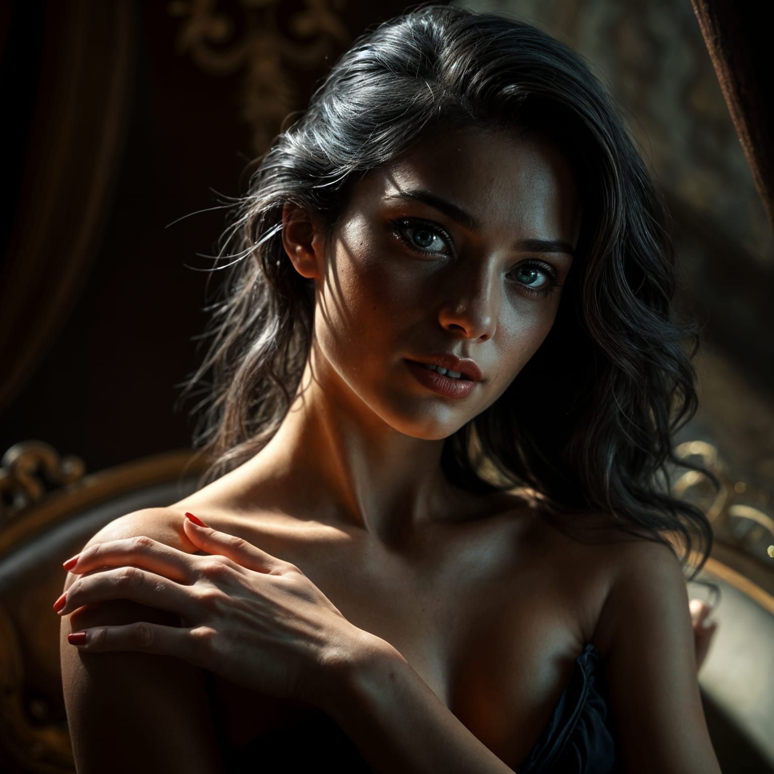 Sultry Portrait in Boudoir Style with Deep Shadows