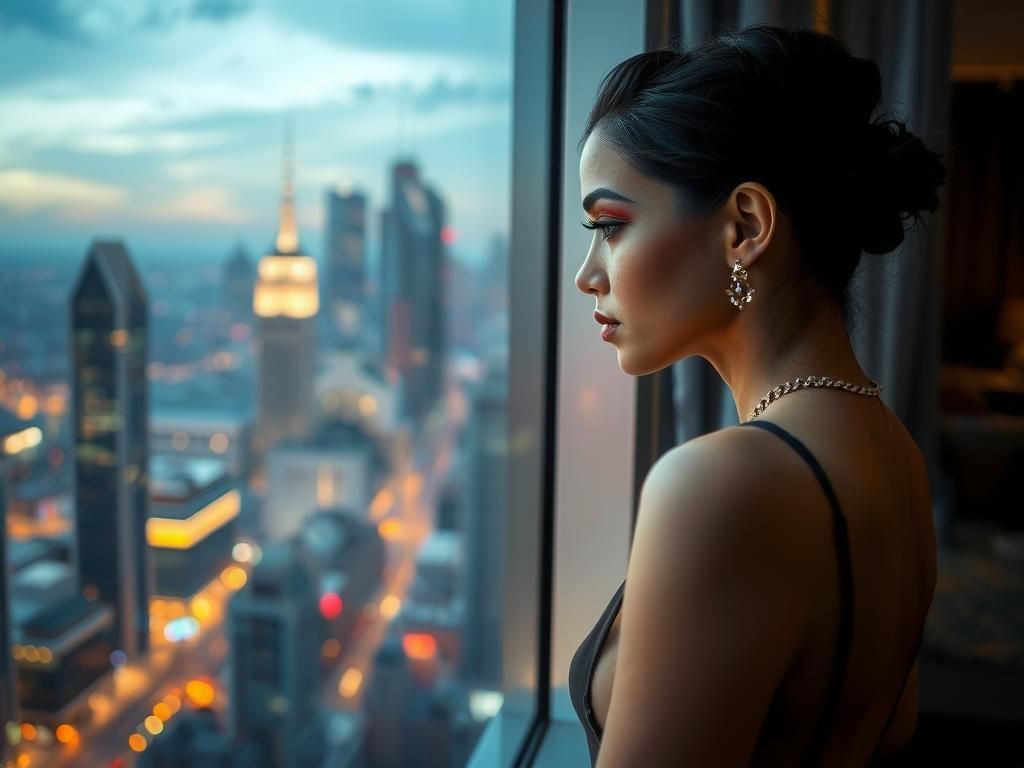 Fashion Model Gazing at City Nightlife