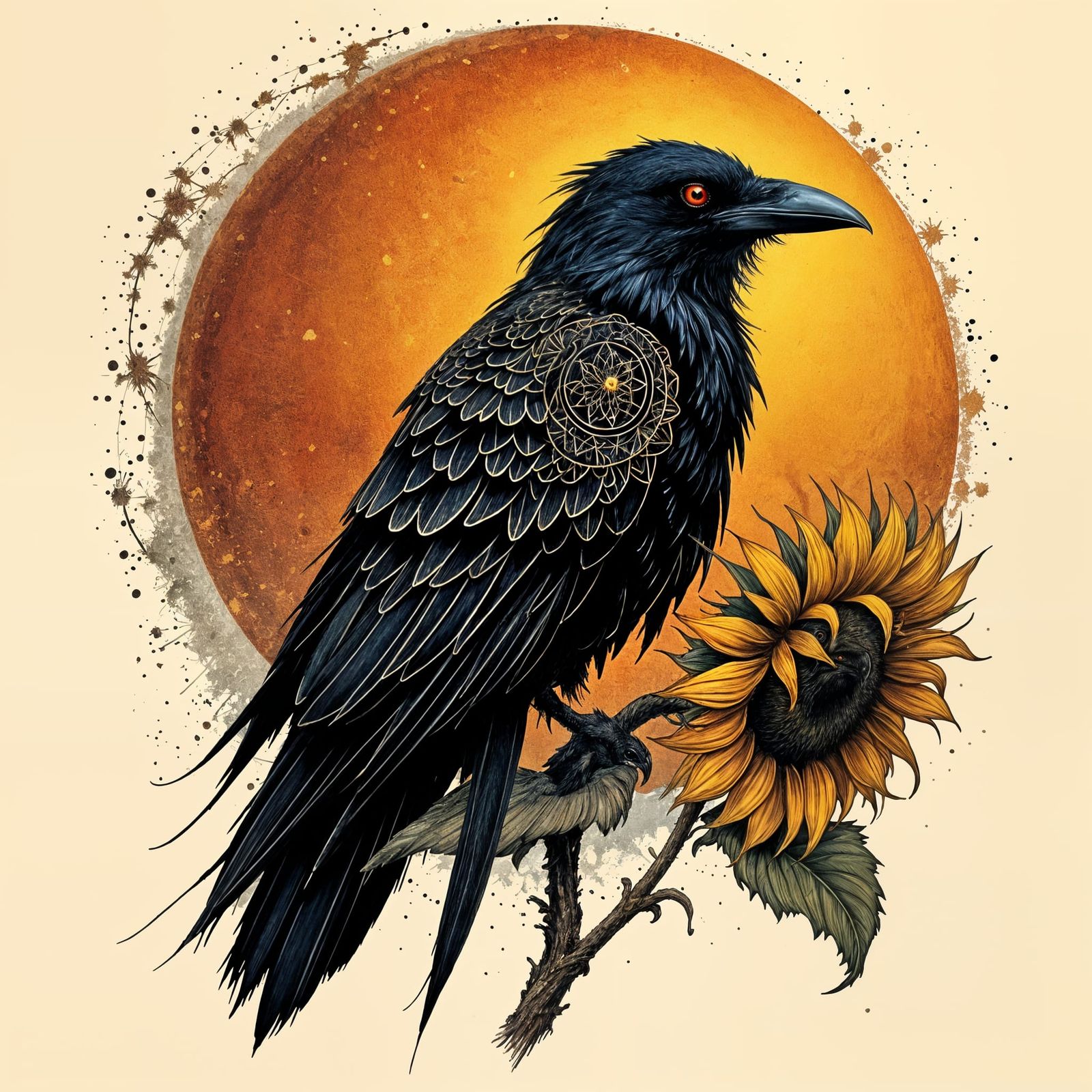 Majestic Raven Amidst Sunflower Decay