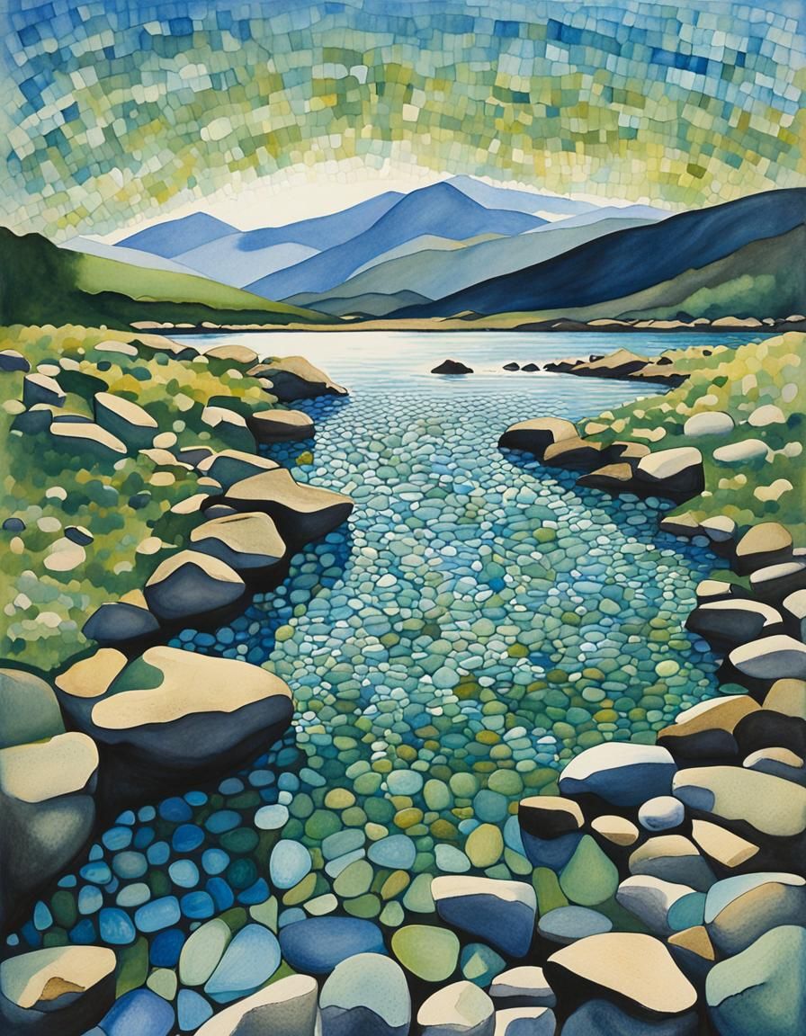 Scottish Loch Sunset in Watercolour Style