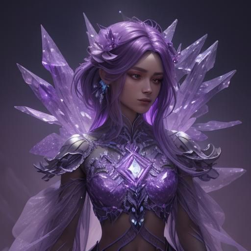 Floating Purple Crystal Humanoid in Fantasy Art Style