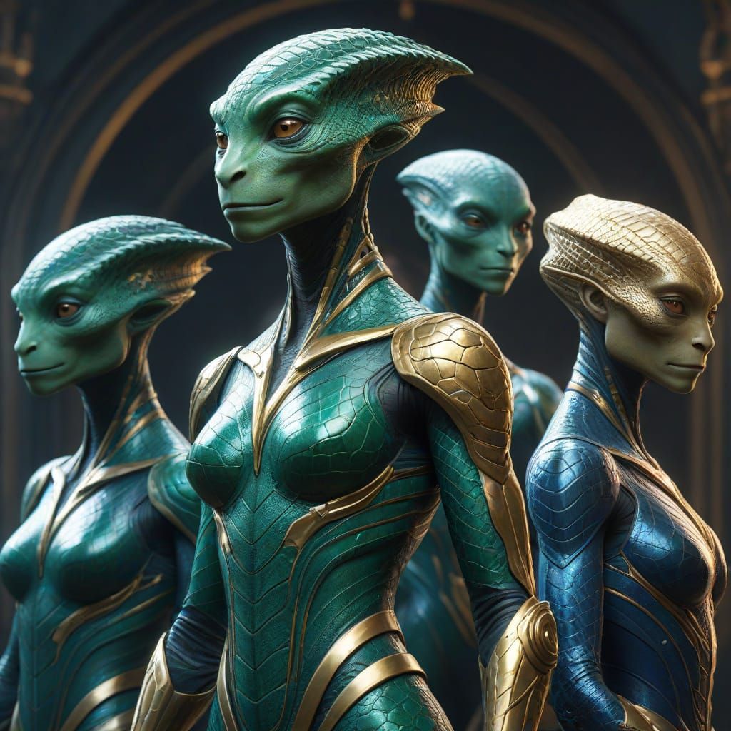 British Royals as Reptilian Aliens in Regal Attire