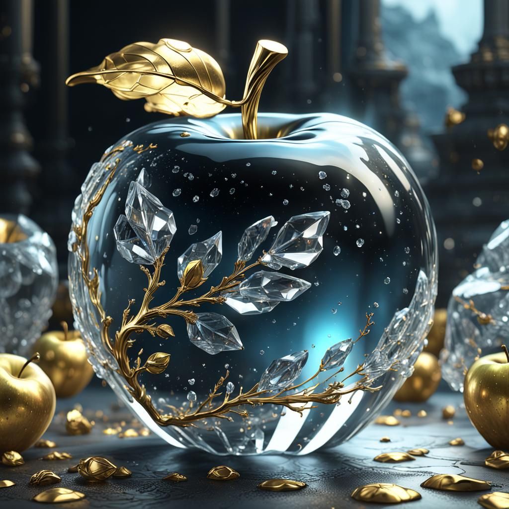 Gold Wrapped Crystal Apple: Hyperrealistic Fantasy Art
