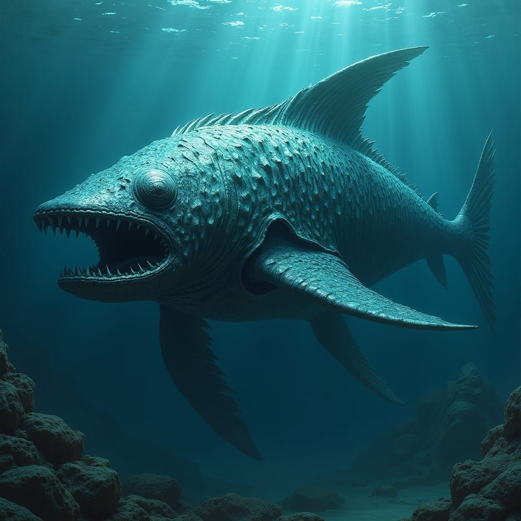 Colossal Armored Dunkleosteus Emerges from the Deep