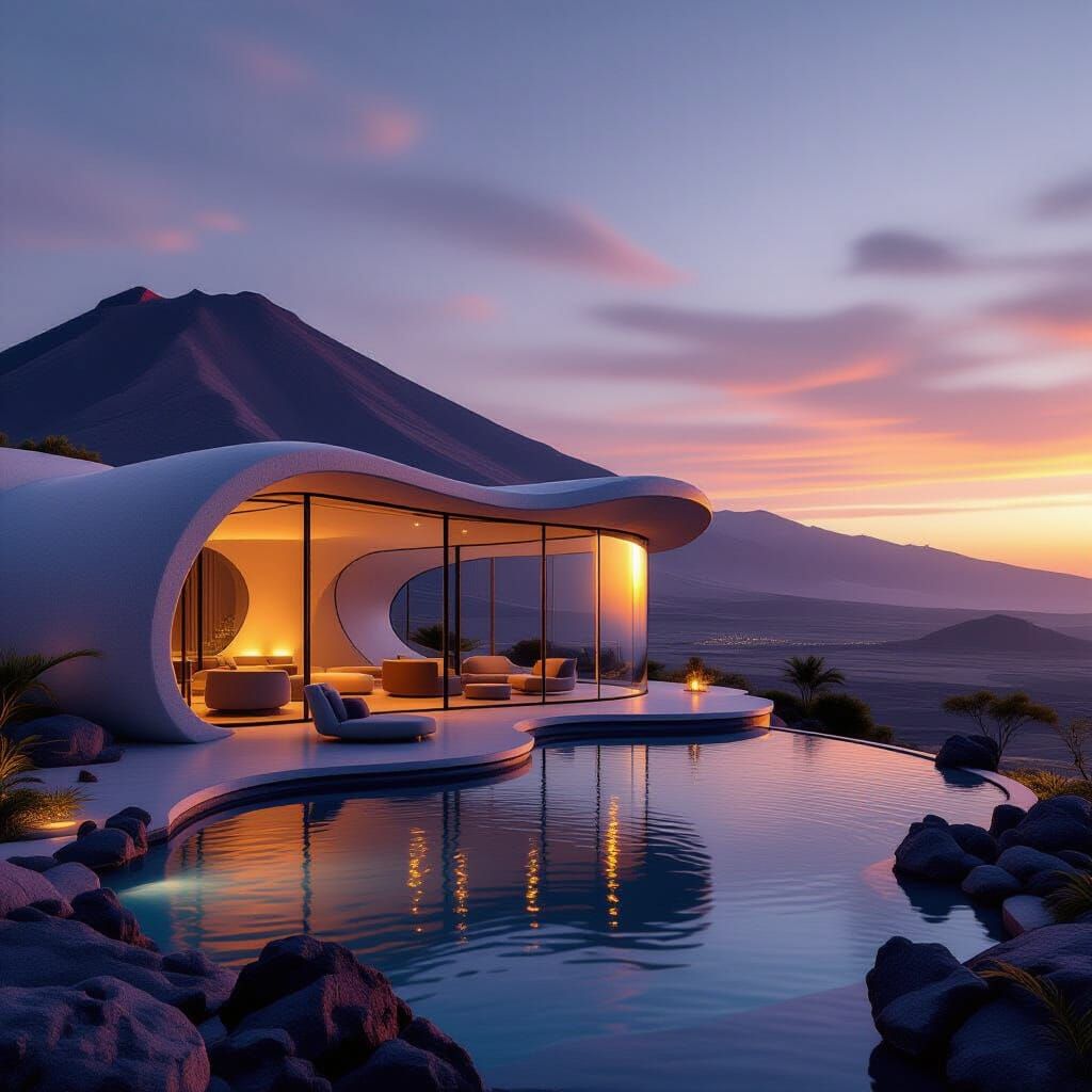 Luxurious Glass House on Volcano in Flux Style