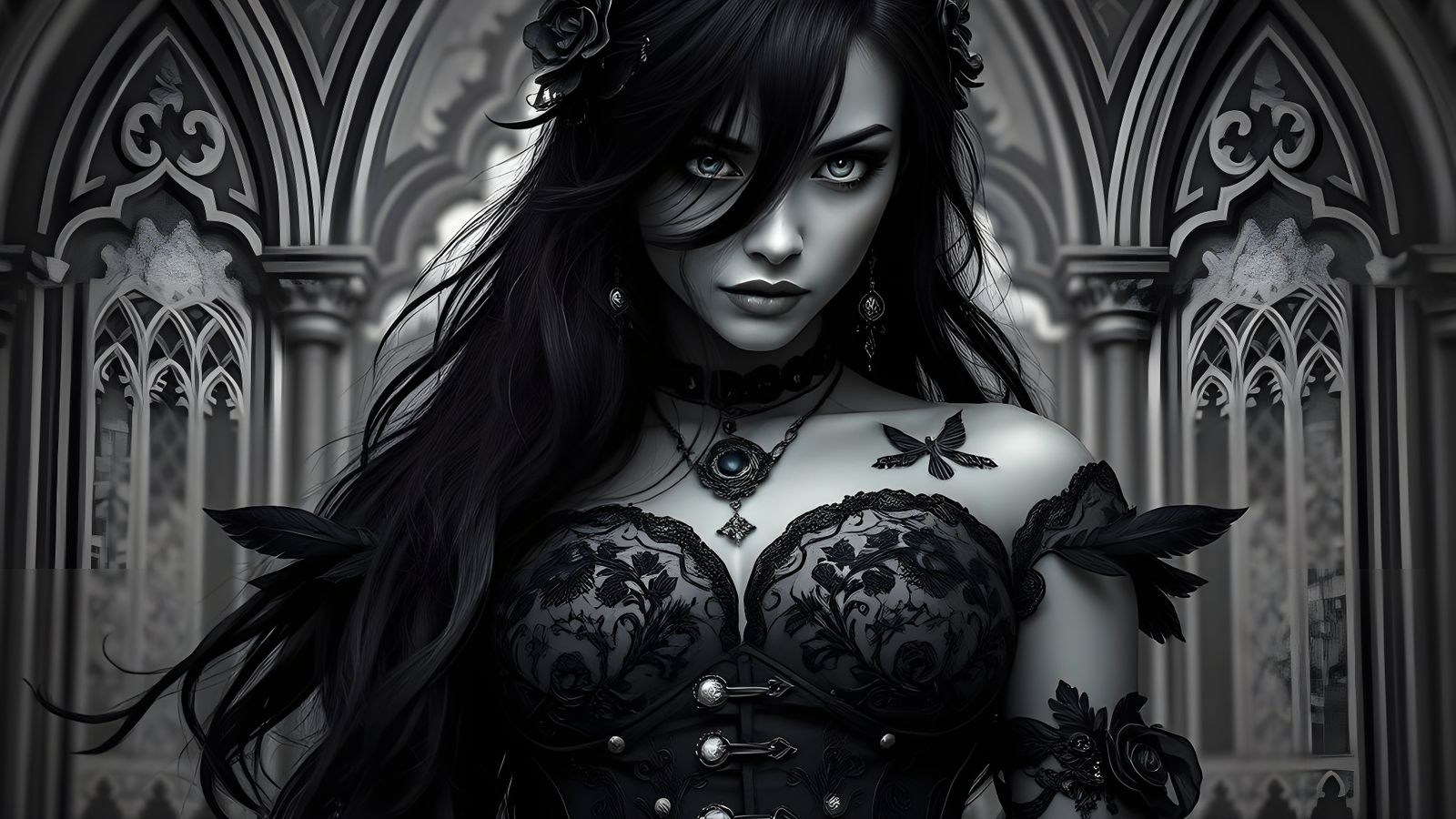 Elegant Gothic Woman in Dark Fantasy Portrait