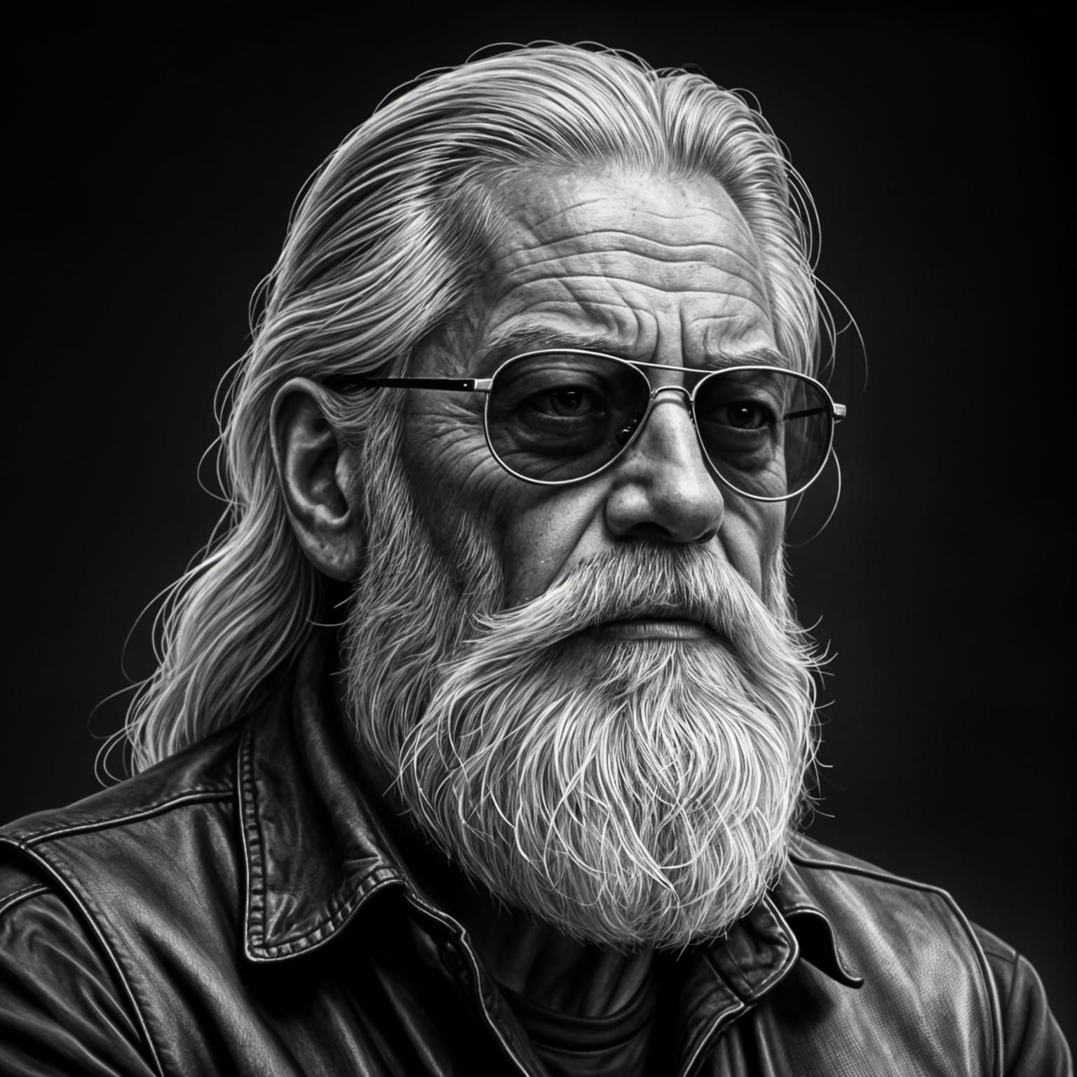 Detailed Pencil Sketch of an Older Biker
