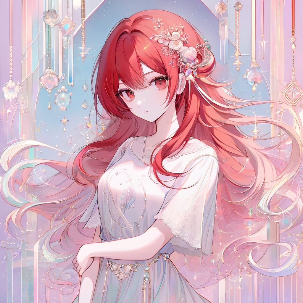 Glowing Red Anime Princess with Sparkling Highlights