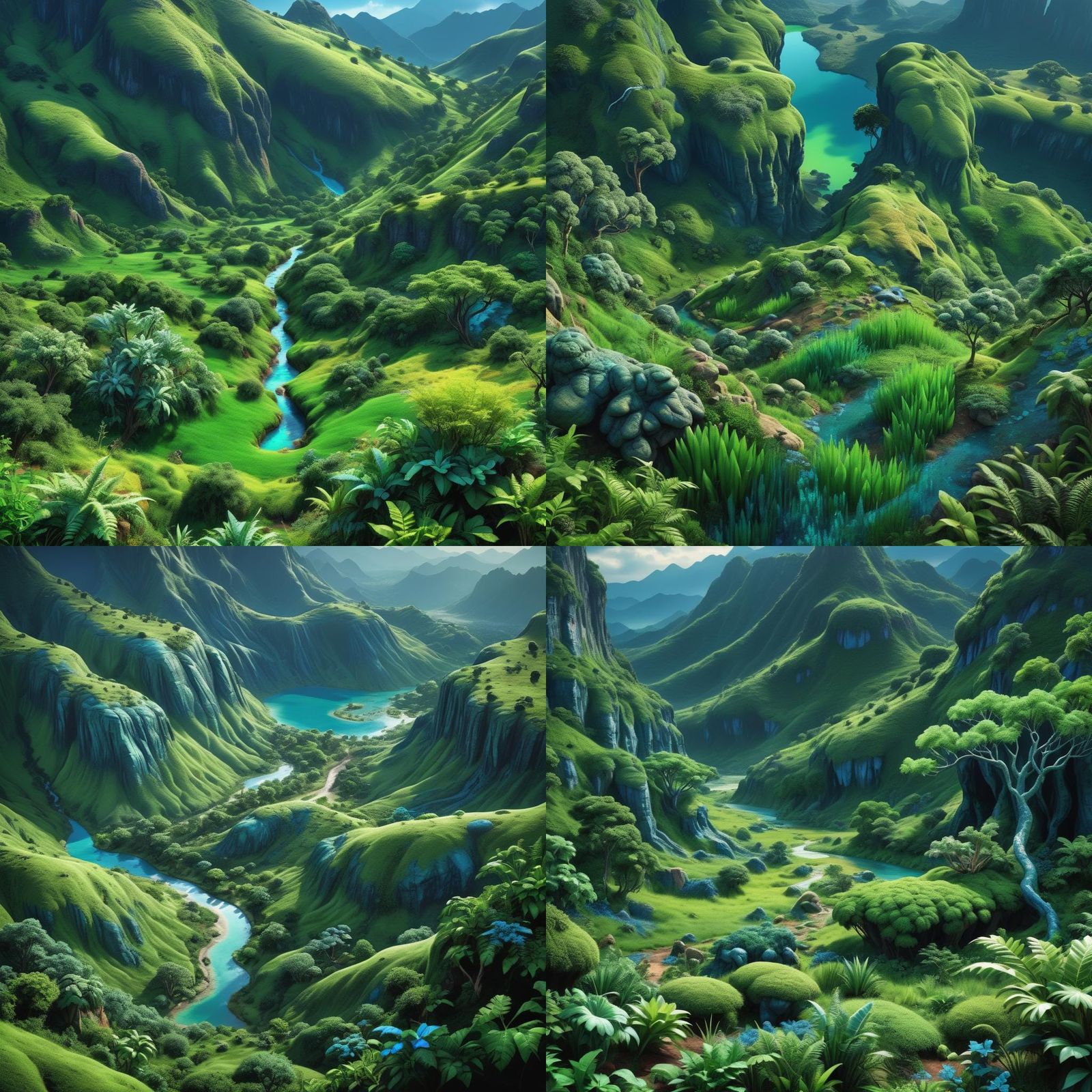 Hyperrealistic Green and Blue Landscape in HDR