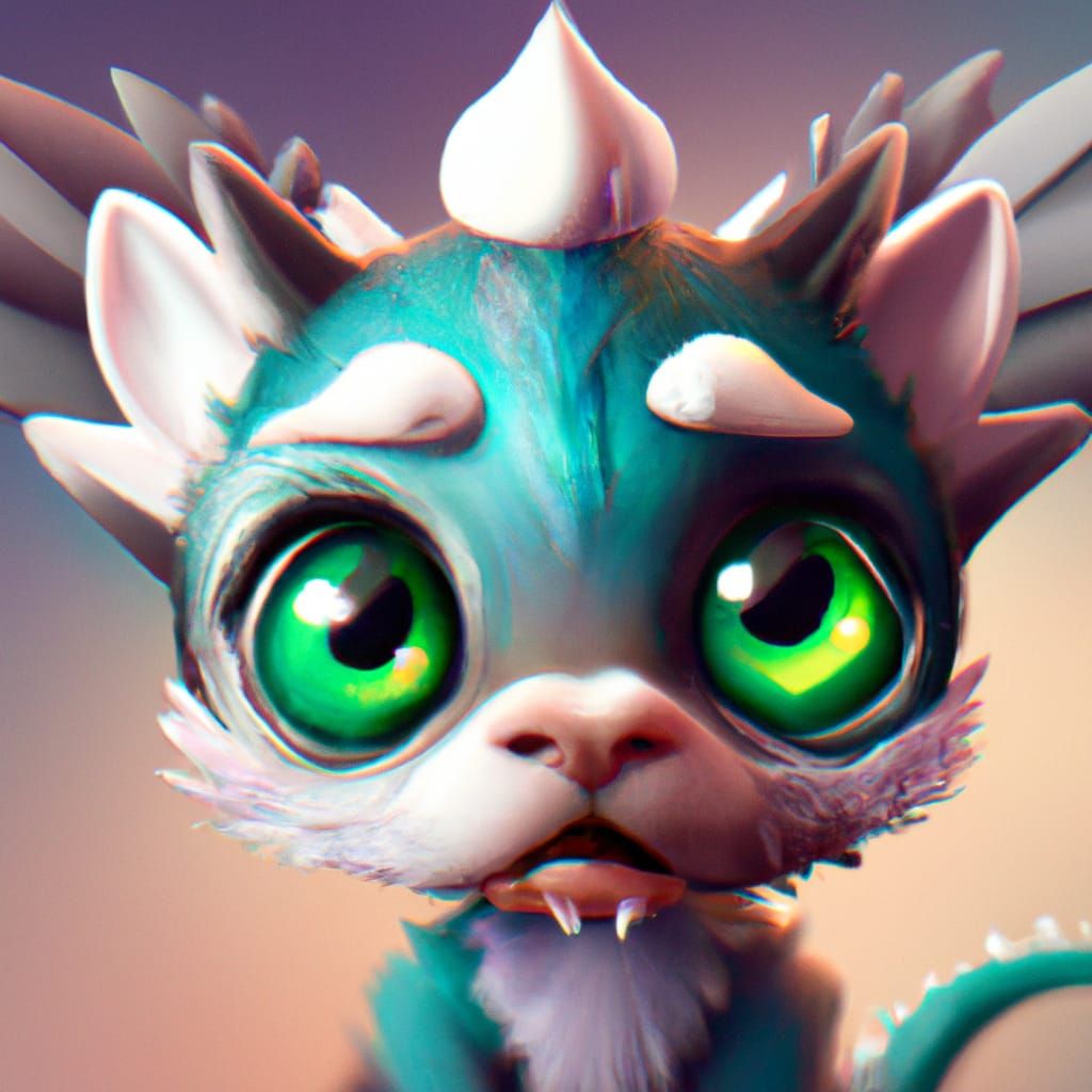 Adorable Chibi Dragon Cat Digital Illustration